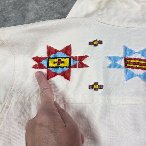 Ralph Lauren Jeans Co Jacket Womens M Ivory Denim Beaded Southwestern Boho - Picture 8 of 13